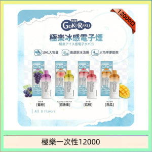 【8種口味】極楽 12000口一次性電子煙|超大容量 |口感絲滑|新品